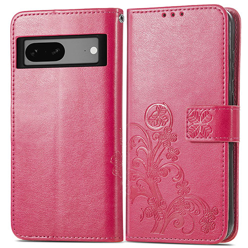 Leather Case Stands Flip Flowers Cover Holder for Google Pixel 7a 5G Hot Pink