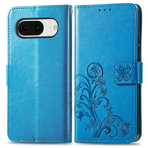 Leather Case Stands Flip Flowers Cover Holder for Google Pixel 8 5G Blue