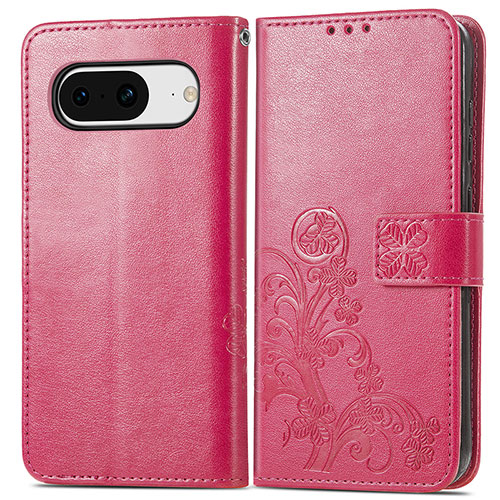 Leather Case Stands Flip Flowers Cover Holder for Google Pixel 8 5G Hot Pink