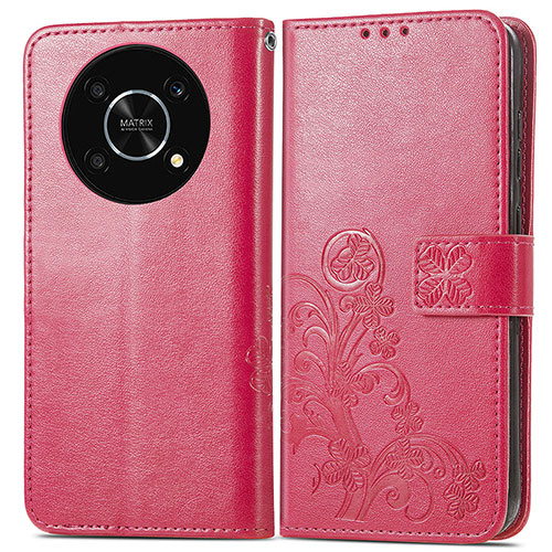 Leather Case Stands Flip Flowers Cover Holder for Huawei Enjoy 50 Pro Hot Pink