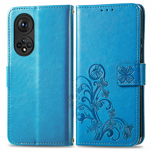 Leather Case Stands Flip Flowers Cover Holder for Huawei Honor 50 Pro 5G Blue