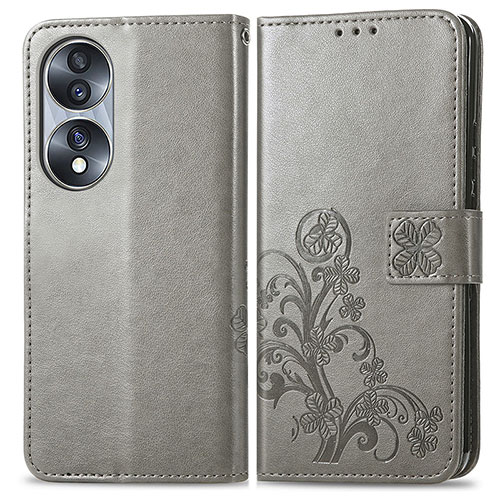 Leather Case Stands Flip Flowers Cover Holder for Huawei Honor 70 5G Gray