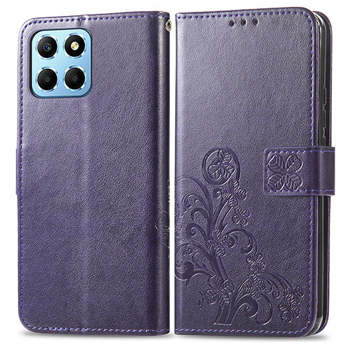 Leather Case Stands Flip Flowers Cover Holder for Huawei Honor 70 Lite 5G Purple