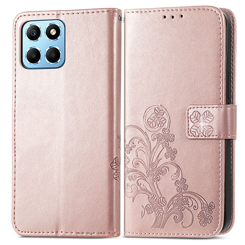 Leather Case Stands Flip Flowers Cover Holder for Huawei Honor 70 Lite 5G Rose Gold