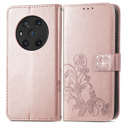 Leather Case Stands Flip Flowers Cover Holder for Huawei Honor Magic3 5G Rose Gold