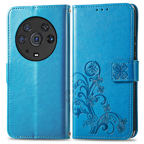 Leather Case Stands Flip Flowers Cover Holder for Huawei Honor Magic3 Pro 5G Blue