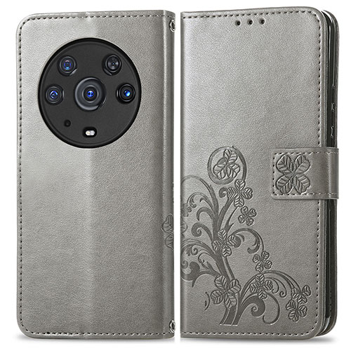 Leather Case Stands Flip Flowers Cover Holder for Huawei Honor Magic3 Pro 5G Gray