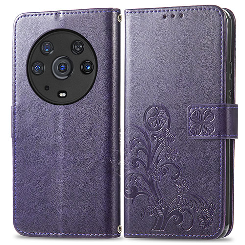 Leather Case Stands Flip Flowers Cover Holder for Huawei Honor Magic3 Pro 5G Purple