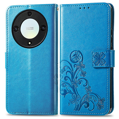 Leather Case Stands Flip Flowers Cover Holder for Huawei Honor Magic5 Lite 5G Blue