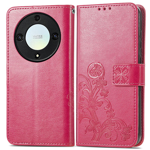 Leather Case Stands Flip Flowers Cover Holder for Huawei Honor Magic5 Lite 5G Hot Pink