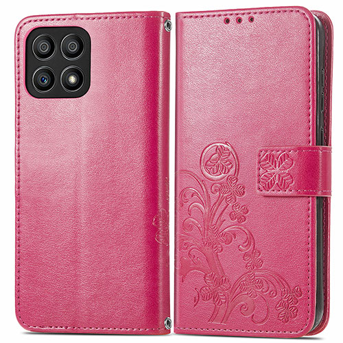 Leather Case Stands Flip Flowers Cover Holder for Huawei Honor X30i Hot Pink