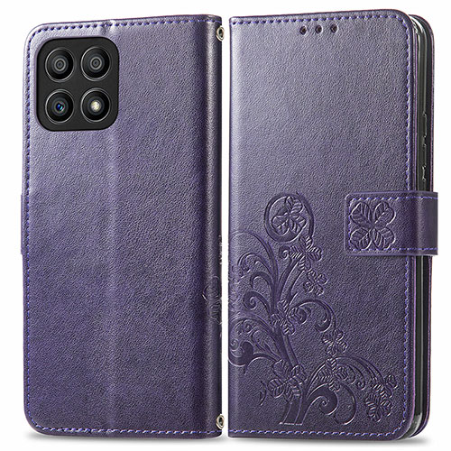 Leather Case Stands Flip Flowers Cover Holder for Huawei Honor X30i Purple