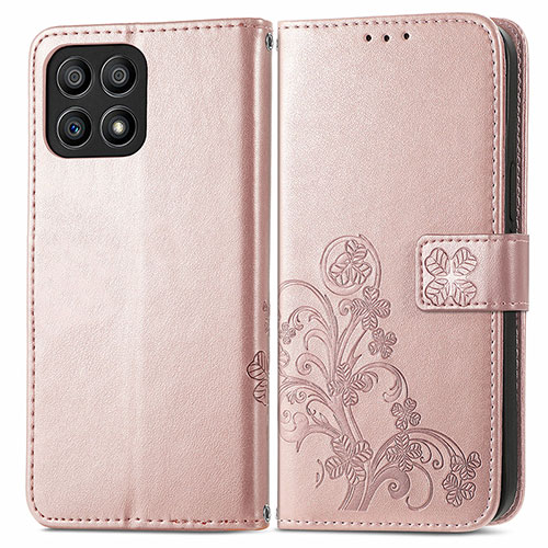 Leather Case Stands Flip Flowers Cover Holder for Huawei Honor X30i Rose Gold