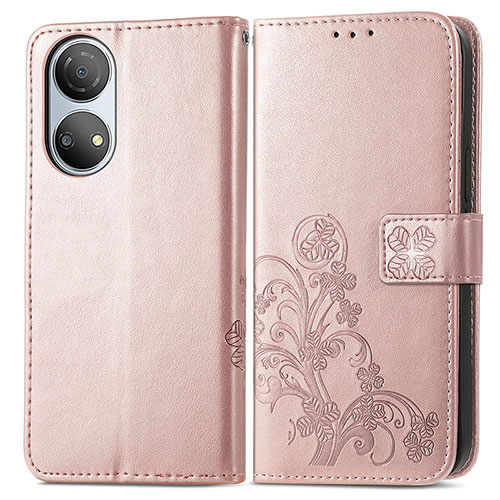 Leather Case Stands Flip Flowers Cover Holder for Huawei Honor X7 Rose Gold