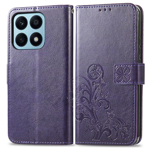 Leather Case Stands Flip Flowers Cover Holder for Huawei Honor X8a 4G Purple