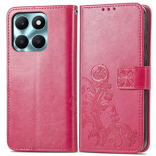 Leather Case Stands Flip Flowers Cover Holder for Huawei Honor X8b Hot Pink