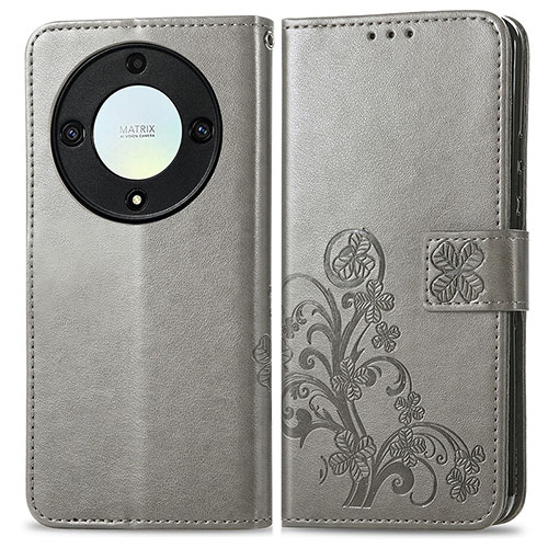 Leather Case Stands Flip Flowers Cover Holder for Huawei Honor X9a 5G Gray