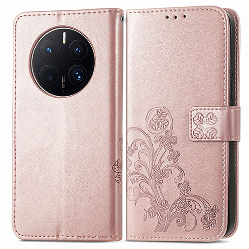 Leather Case Stands Flip Flowers Cover Holder for Huawei Mate 50 Pro Rose Gold