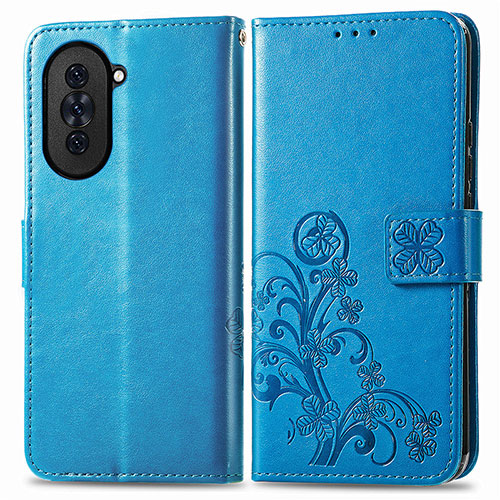 Leather Case Stands Flip Flowers Cover Holder for Huawei Nova 10 Blue