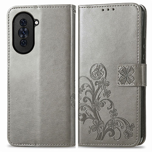 Leather Case Stands Flip Flowers Cover Holder for Huawei Nova 10 Gray