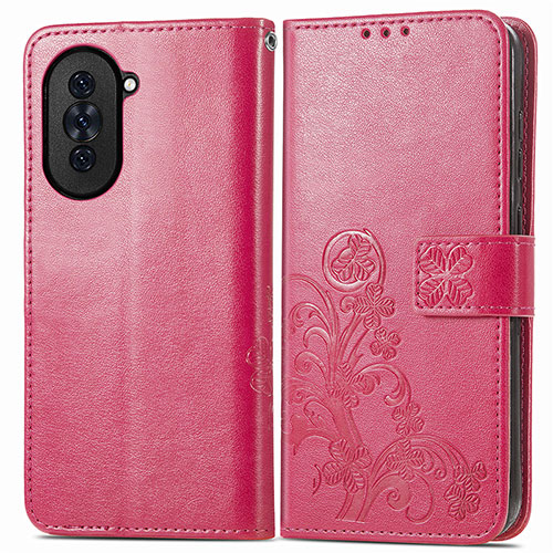 Leather Case Stands Flip Flowers Cover Holder for Huawei Nova 10 Hot Pink