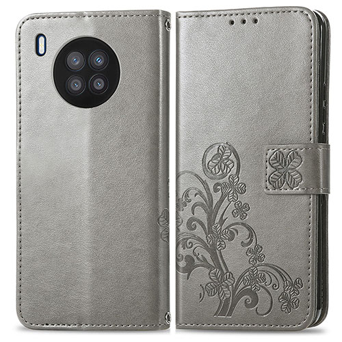 Leather Case Stands Flip Flowers Cover Holder for Huawei Nova 8i Gray