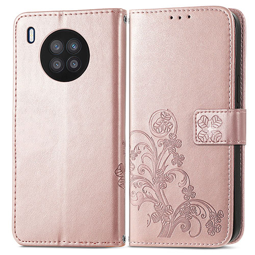 Leather Case Stands Flip Flowers Cover Holder for Huawei Nova 8i Rose Gold