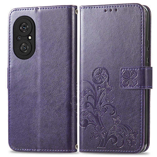 Leather Case Stands Flip Flowers Cover Holder for Huawei Nova 9 SE Purple