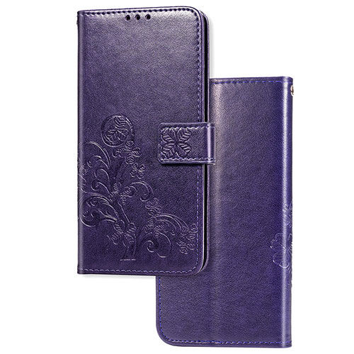 Leather Case Stands Flip Flowers Cover Holder for Huawei P Smart Z (2019) Purple