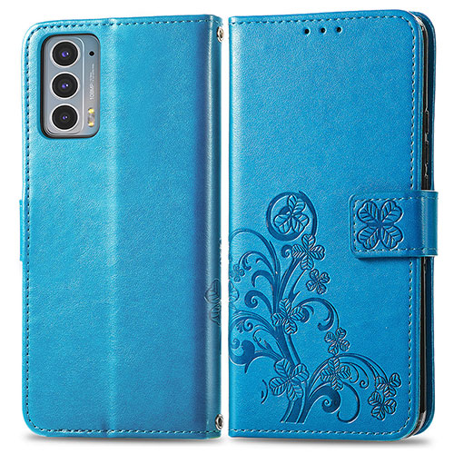 Leather Case Stands Flip Flowers Cover Holder for Motorola Moto Edge 20 5G Blue