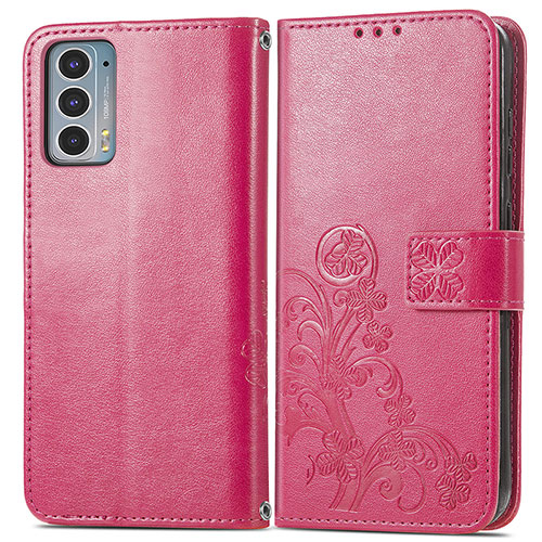 Leather Case Stands Flip Flowers Cover Holder for Motorola Moto Edge 20 5G Red