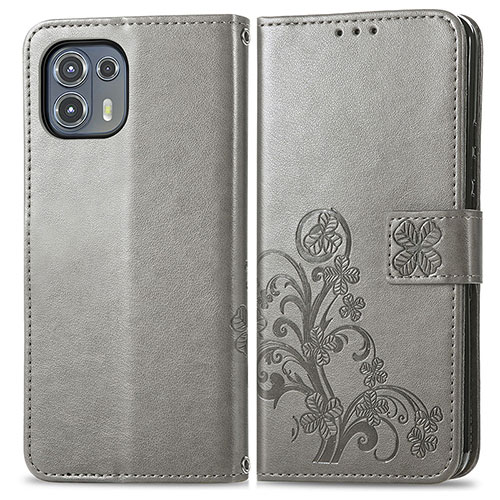 Leather Case Stands Flip Flowers Cover Holder for Motorola Moto Edge 20 Lite 5G Gray