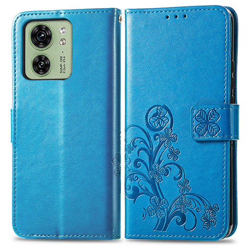 Leather Case Stands Flip Flowers Cover Holder for Motorola Moto Edge (2023) 5G Blue