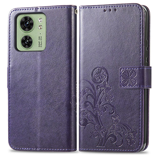 Leather Case Stands Flip Flowers Cover Holder for Motorola Moto Edge (2023) 5G Purple