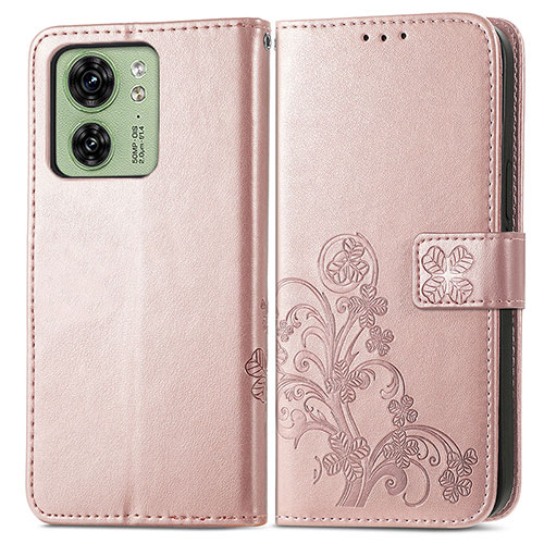 Leather Case Stands Flip Flowers Cover Holder for Motorola Moto Edge (2023) 5G Rose Gold