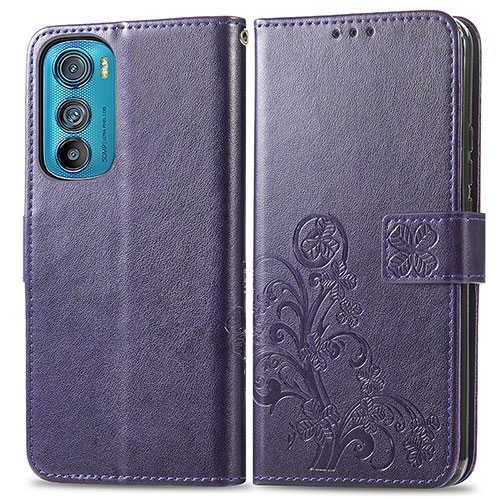 Leather Case Stands Flip Flowers Cover Holder for Motorola Moto Edge 30 5G Purple