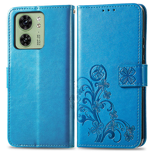 Leather Case Stands Flip Flowers Cover Holder for Motorola Moto Edge 40 5G Blue