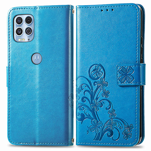 Leather Case Stands Flip Flowers Cover Holder for Motorola Moto Edge S 5G Blue