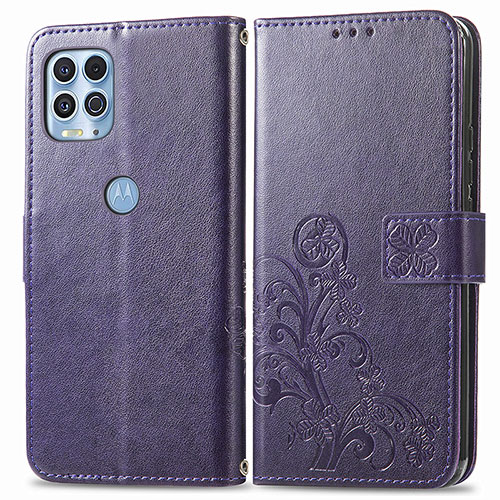 Leather Case Stands Flip Flowers Cover Holder for Motorola Moto Edge S 5G Purple