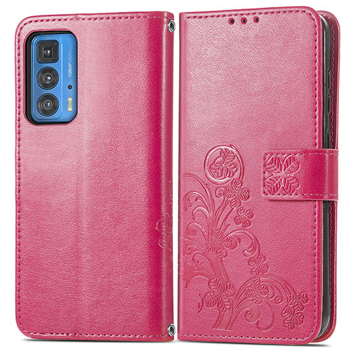 Leather Case Stands Flip Flowers Cover Holder for Motorola Moto Edge S Pro 5G Red