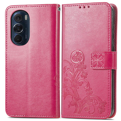 Leather Case Stands Flip Flowers Cover Holder for Motorola Moto Edge X30 5G Red