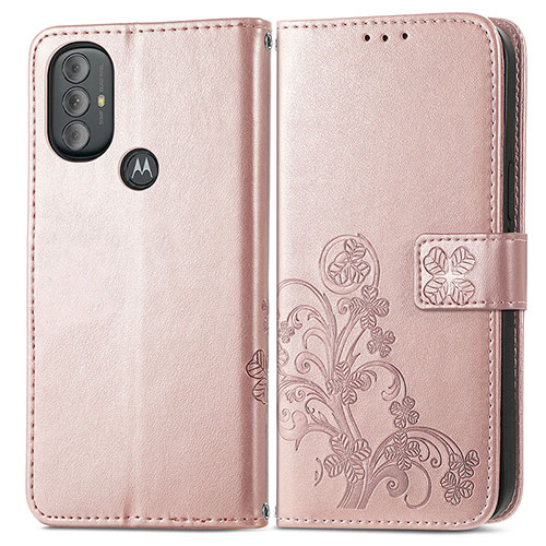 Leather Case Stands Flip Flowers Cover Holder for Motorola Moto G Play (2023) Pink