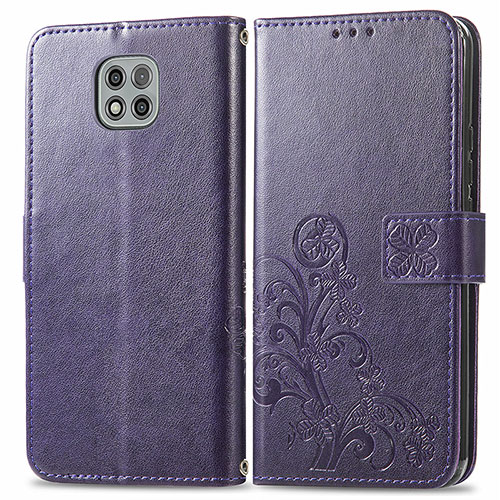 Leather Case Stands Flip Flowers Cover Holder for Motorola Moto G Power (2021) Purple