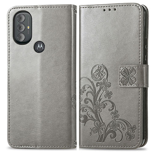 Leather Case Stands Flip Flowers Cover Holder for Motorola Moto G Power (2022) Gray