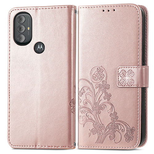 Leather Case Stands Flip Flowers Cover Holder for Motorola Moto G Power (2022) Pink