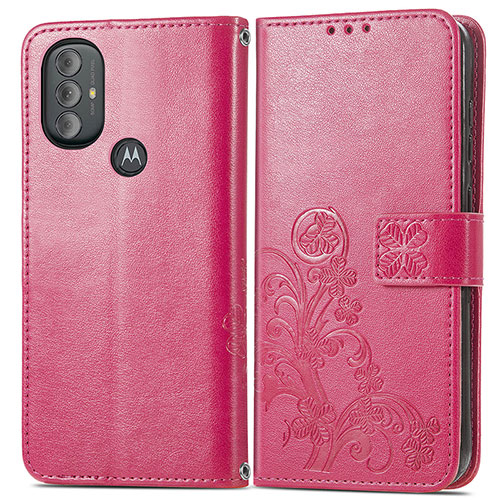 Leather Case Stands Flip Flowers Cover Holder for Motorola Moto G Power (2022) Red