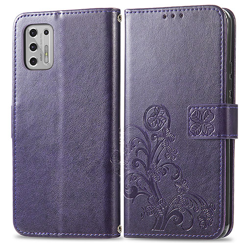 Leather Case Stands Flip Flowers Cover Holder for Motorola Moto G Stylus (2021) Purple