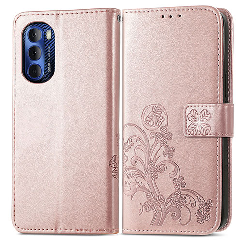 Leather Case Stands Flip Flowers Cover Holder for Motorola Moto G Stylus (2022) 4G Pink