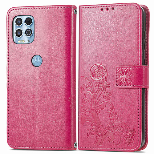 Leather Case Stands Flip Flowers Cover Holder for Motorola Moto G100 5G Red