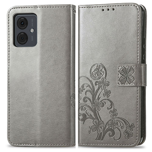 Leather Case Stands Flip Flowers Cover Holder for Motorola Moto G14 Gray